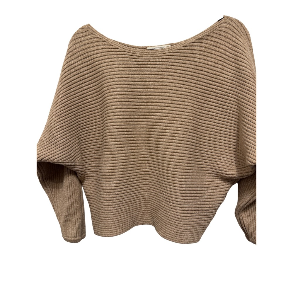Anthropologie Tan Ribbed Batwing Sleeve Boat Neck Sweater